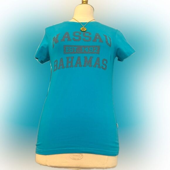 New! Never worn! Gorgeous blue Authentic Bahamas stretchy top! - Picture 2 of 7